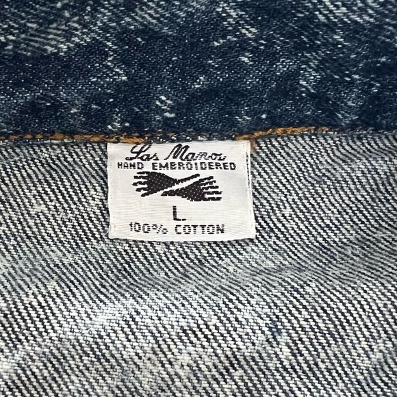Las Manos Women’s Bohemian style hand embroidered Denim Jean Jacket Size Large - Picture 13 of 15